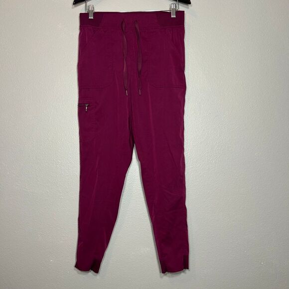 ADAR Medical Scrub Jogger Pants Burgundy Drawstring Pockets Stretch Comfort Work - Picture 2 of 7